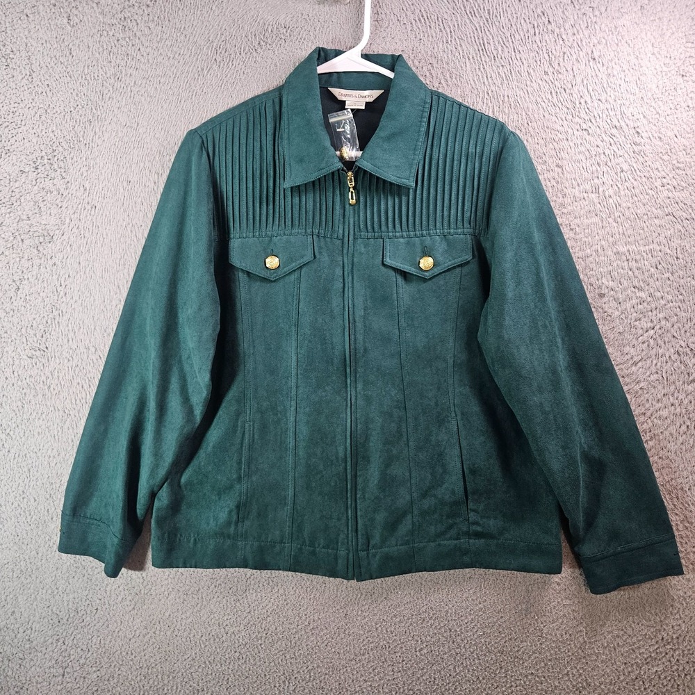 NEW Drapers & Damons Jacket Blazer Women Large‎ Faux Suede Full Zip Green